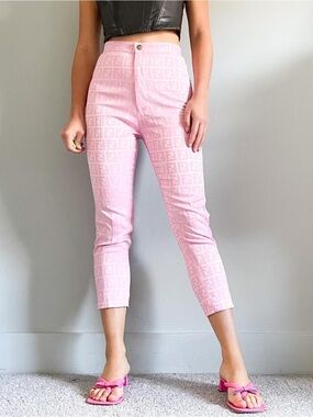 RARE Fendi Zucca Slim Pants | 100% Silk | Bubblegum Pink